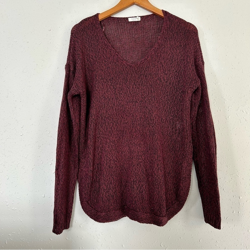 Francesca’s Harper Heritage Maroon Crewneck Sweater Large Elbow Detail